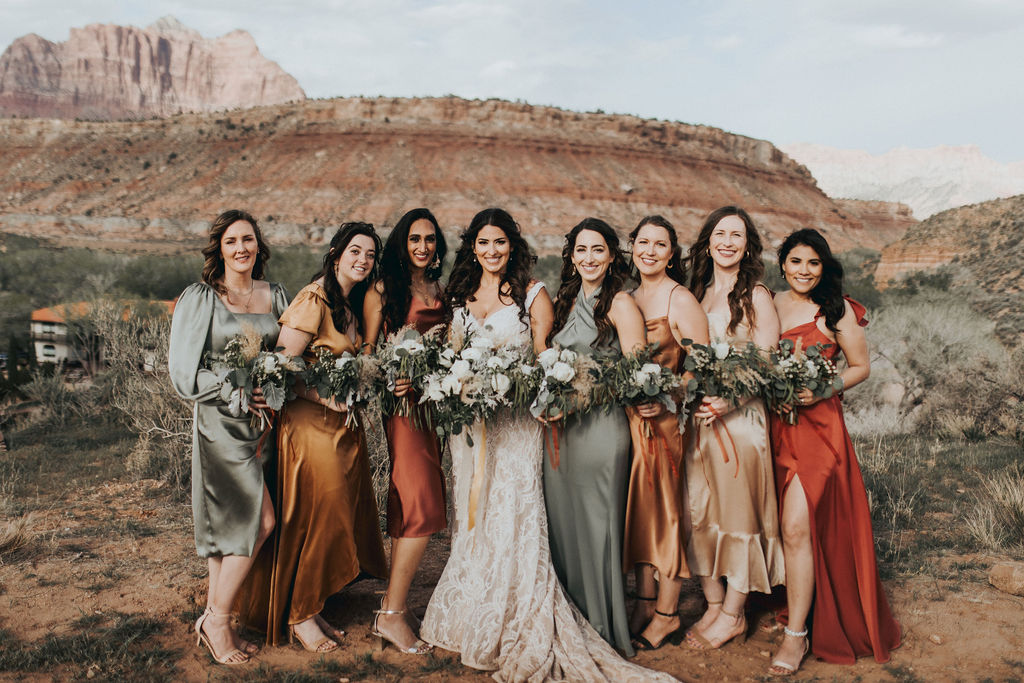 bridesmaids at zion national park wedding