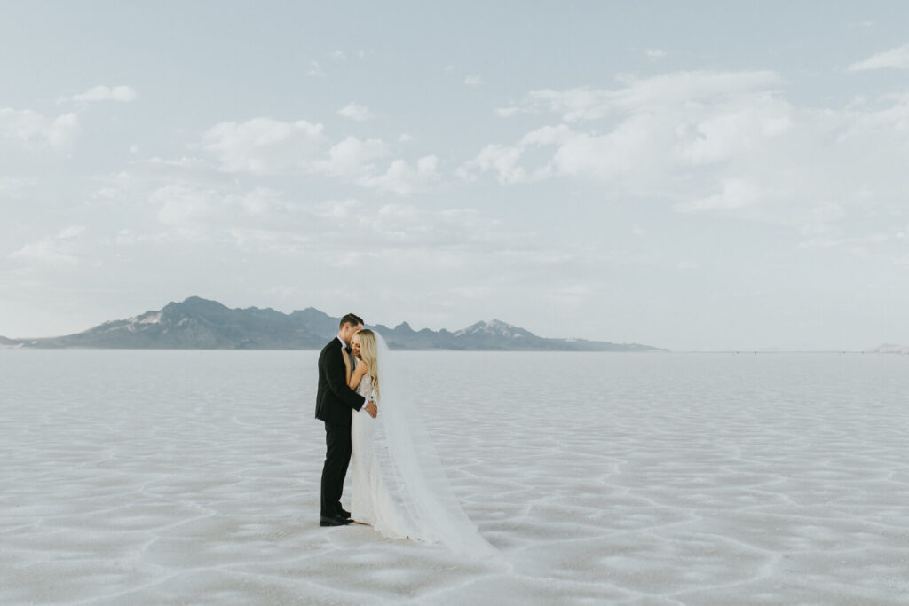 couple getting married at the salt flats