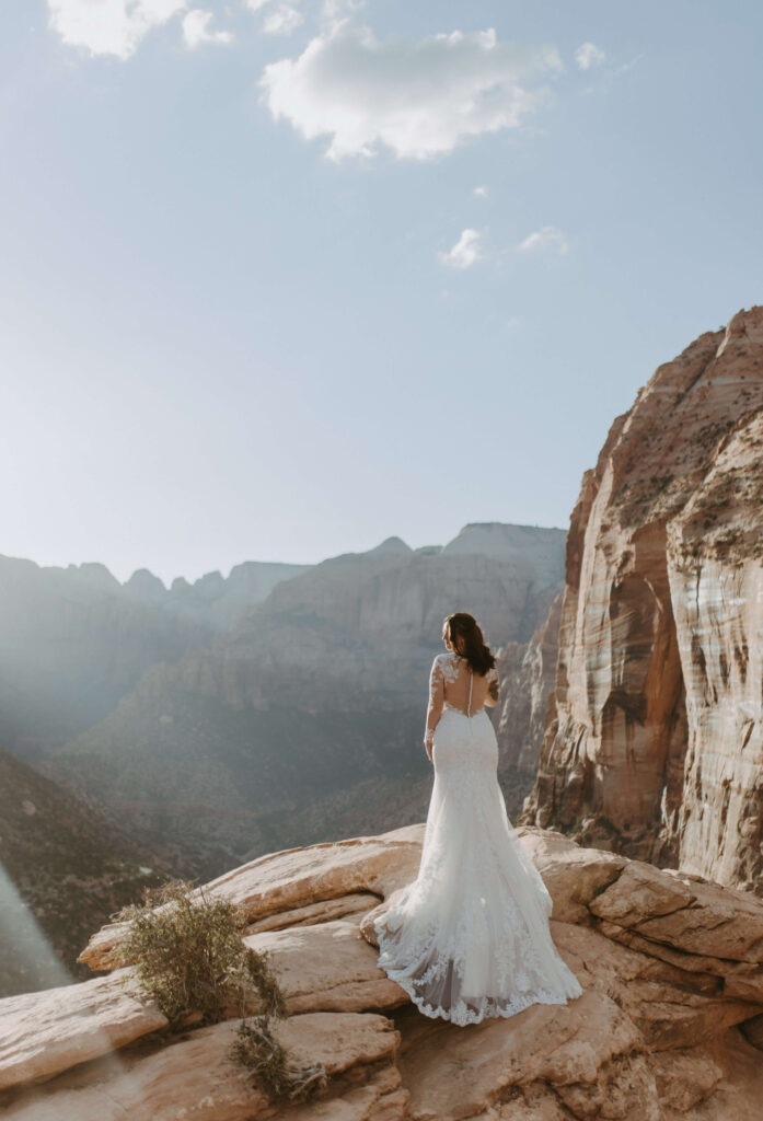 back of brides dress in zion national park