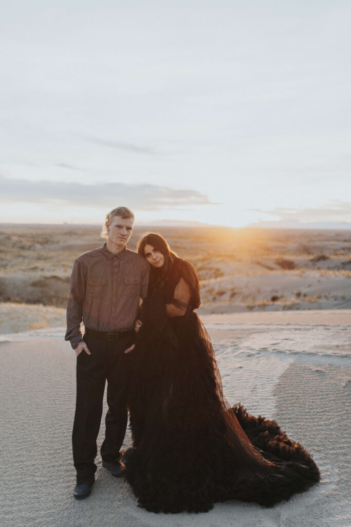 couple eloping in utah in black dress