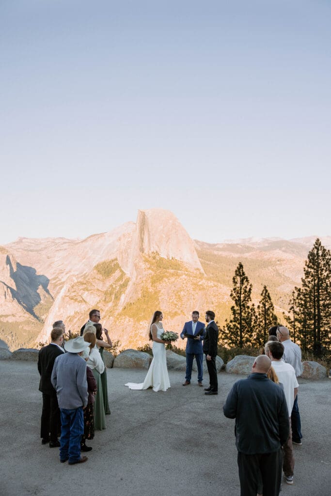 intimate elopement ceremony at glacier point at sunset
