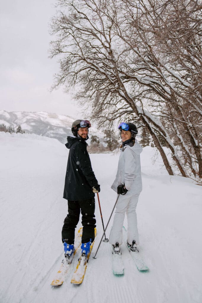 bride and groom on their winter elopement day at snowbasin ski resort