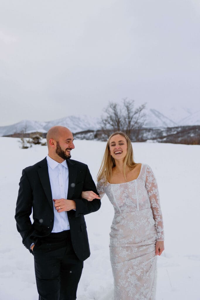 bride and groom get married at snowbasin ski resort in ogden, utah