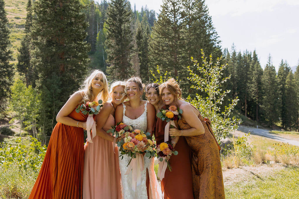 bridesmaids at mountain wedding