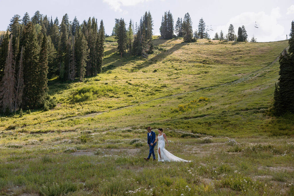 bride and groom at their solitude mountain resort wedding