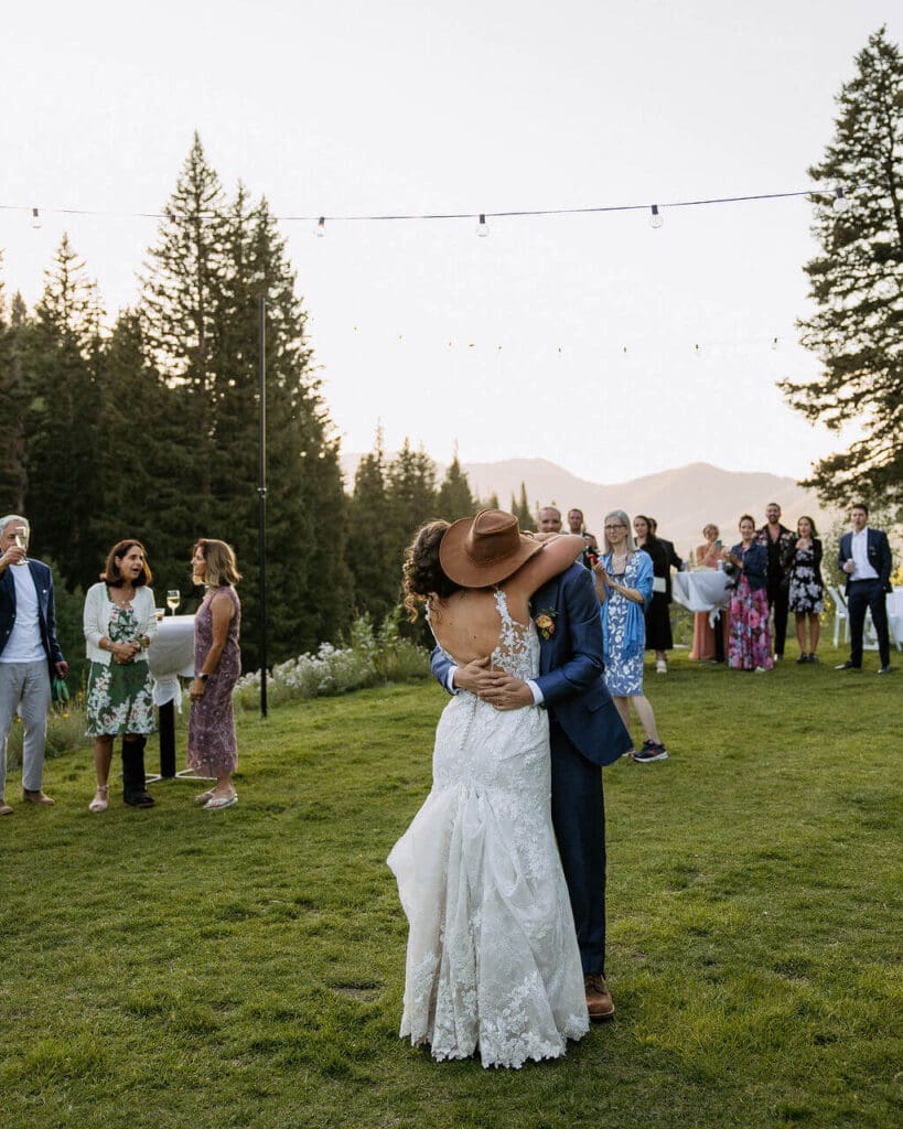 bride and groom first dance at outdoor wedding 