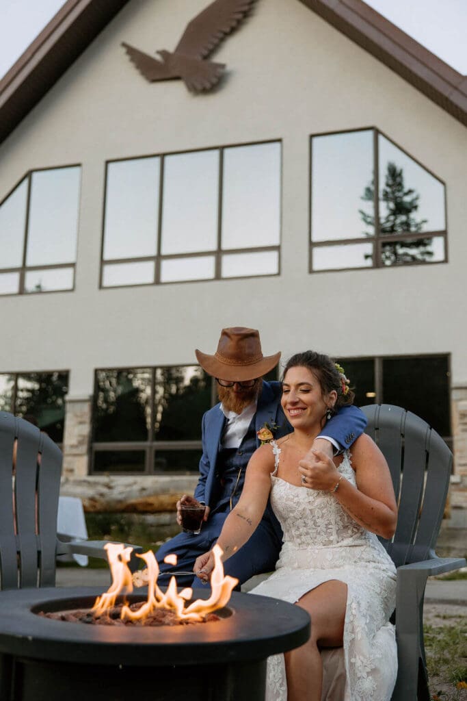 bride and groom make smore's at solitude mountain resort wedding