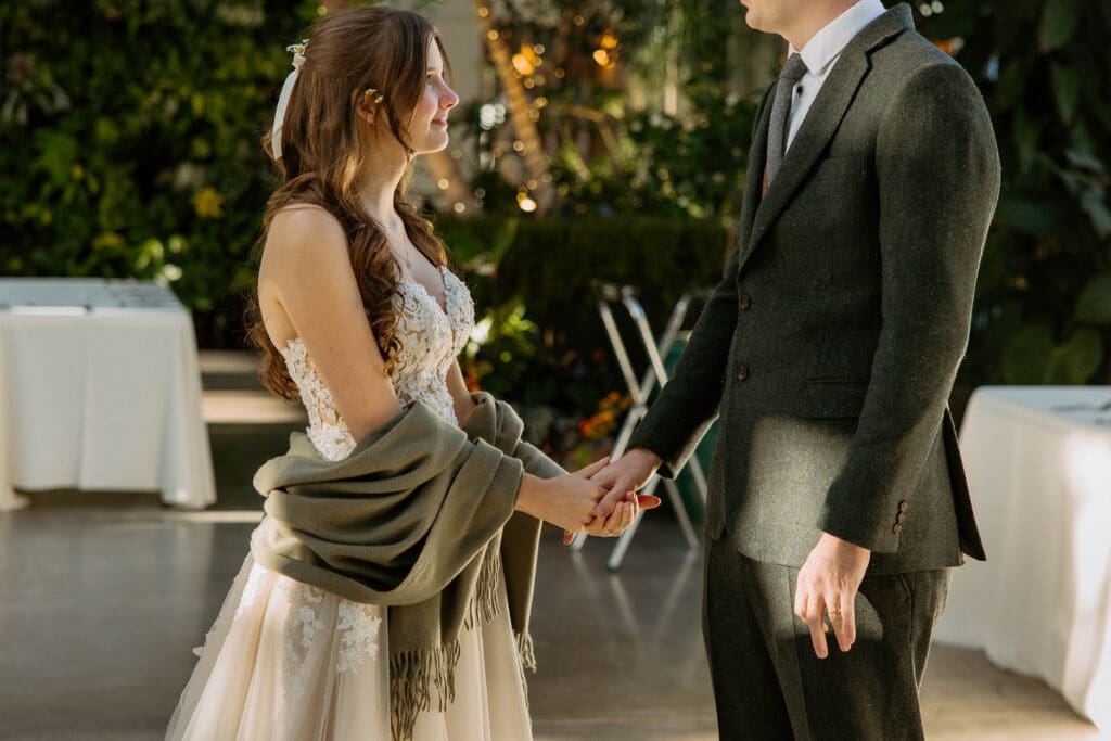 candid wedding photo of bride and groom