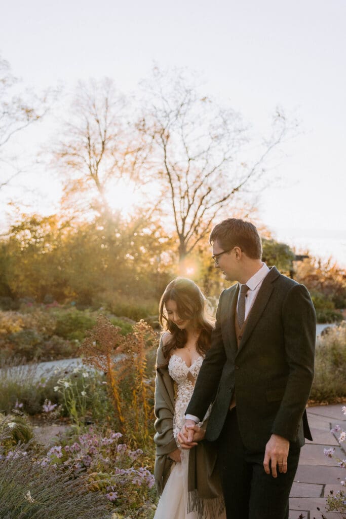 bride and groom at red butte garden