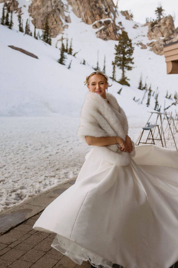 bride spins at snowbasin ski resort