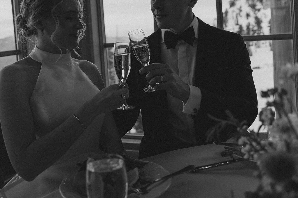 bride and groom cheers at snowbasin resort