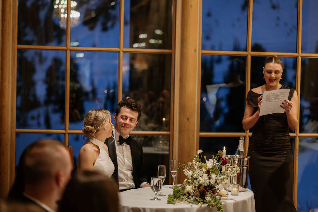 maid of honor giving toast at snowbasin wedding