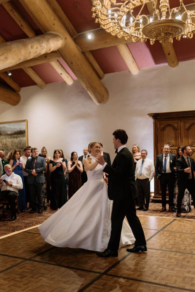 bride and groom dance at snowbasin resort