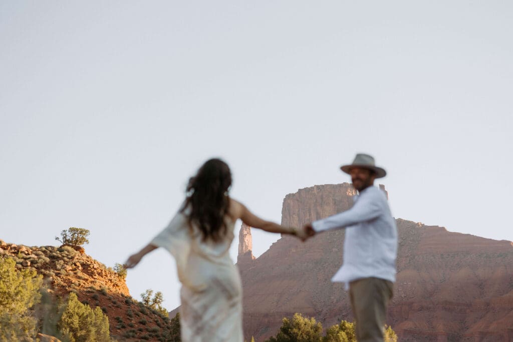 bride and groom dance in moab on elopement day