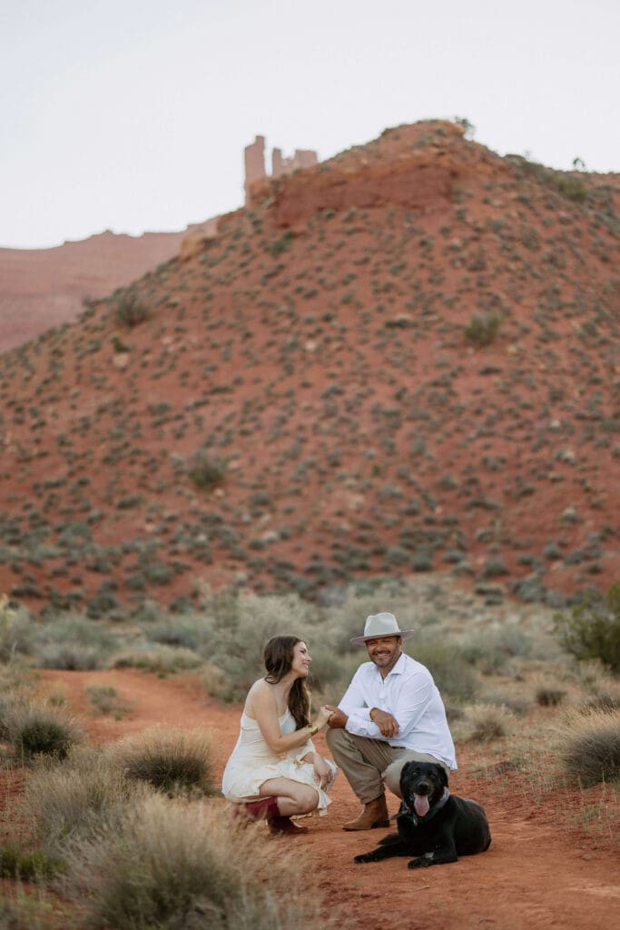 western bride and groom elope with their dog