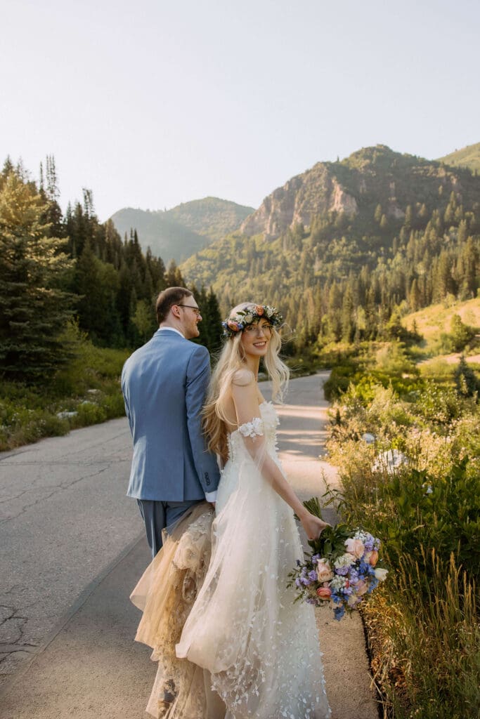 bride and groom on adventure elopement day