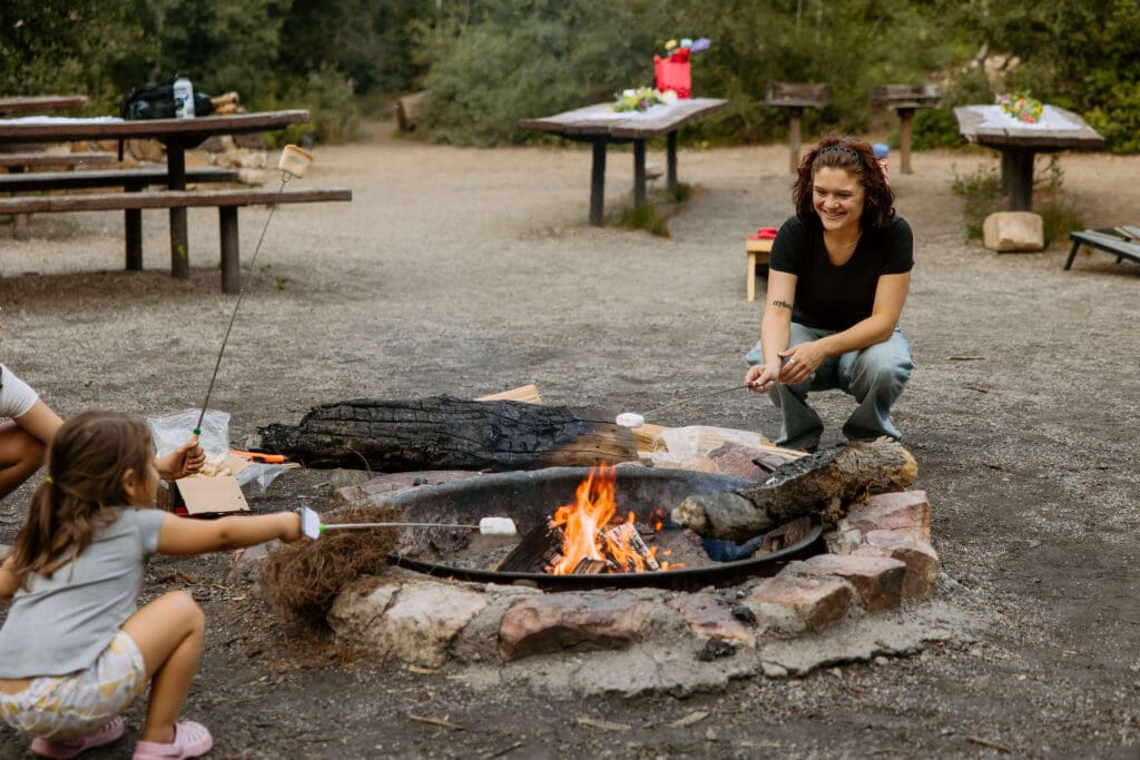 girls making s'mores