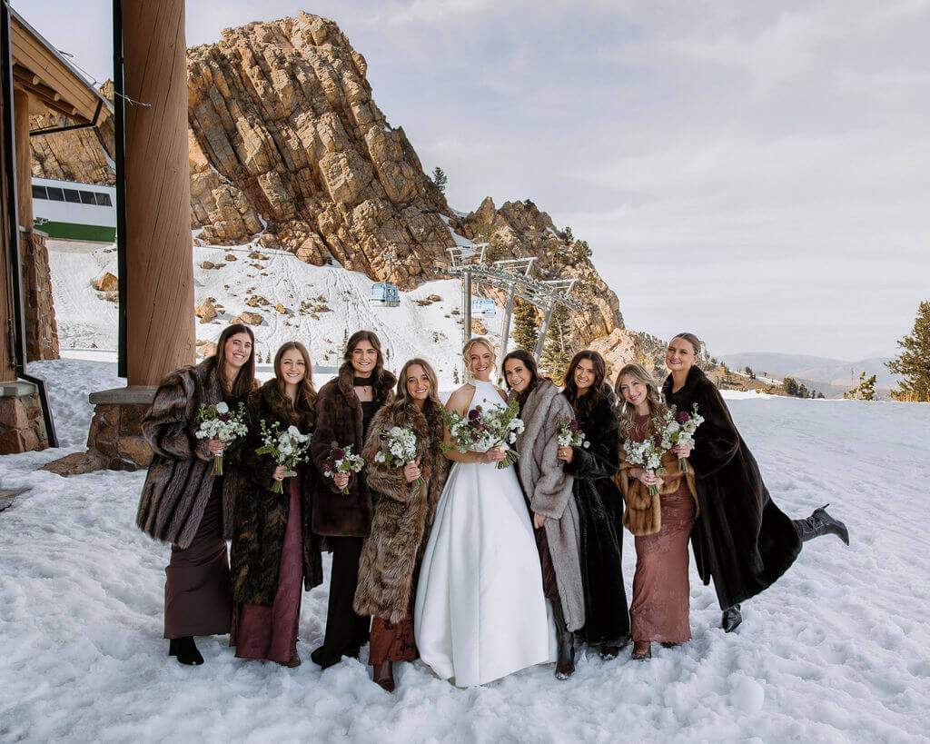 winter wedding bridesmaids at snowbasin resort