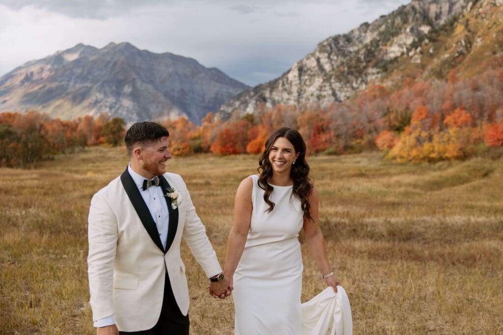 bride and groom get married in utah's mountains