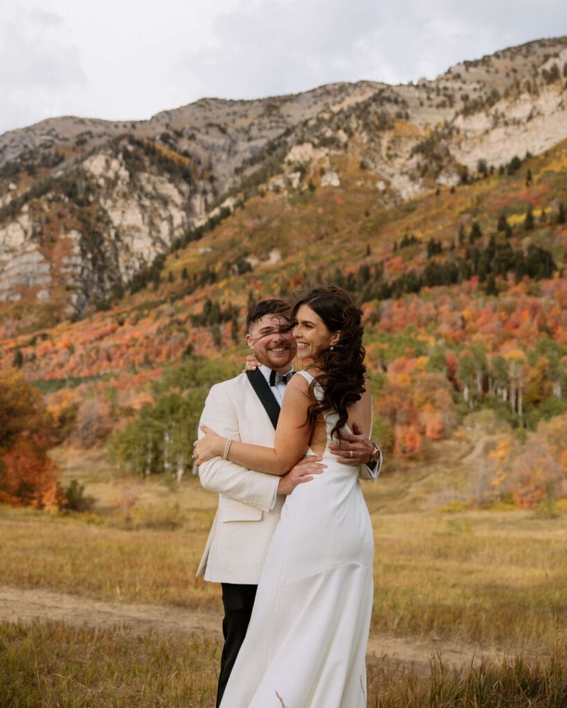 bride and groom get married in utah's mountains