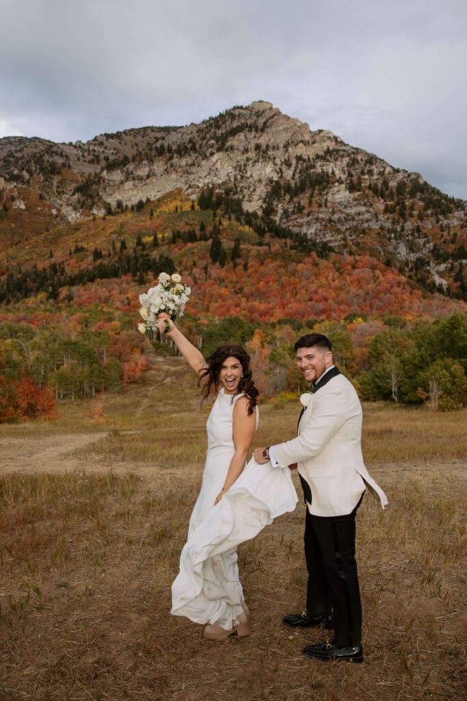 bride and groom get married in utah's mountains