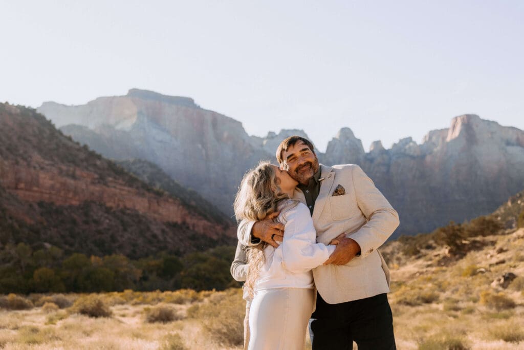 bride and groom on their intimate elopement day in zion national park