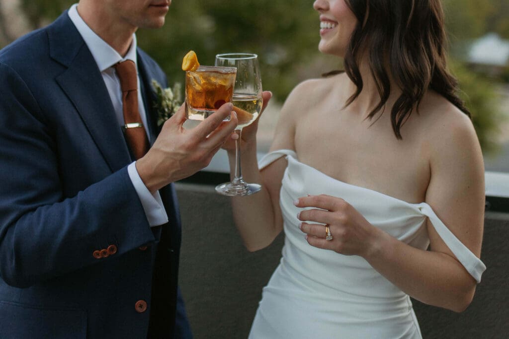 bride and groom toast at moab wedding
