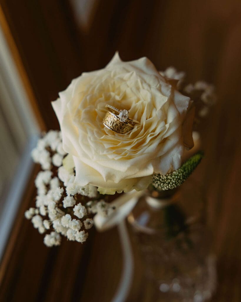 wedding rings in flower