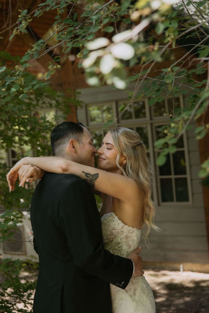 bride and groom get married at cabin in utah