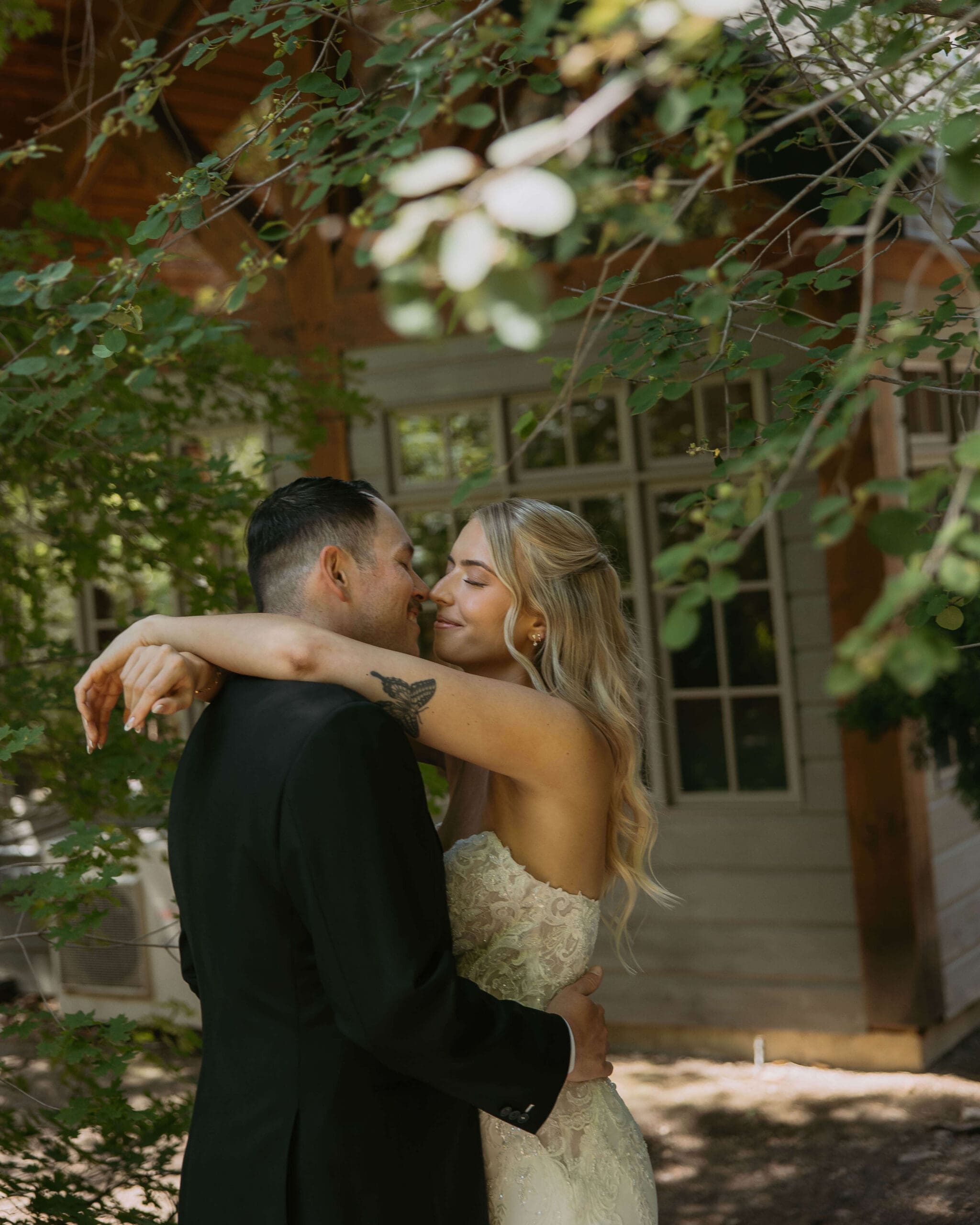 bride and groom have intimate wedding at a cabin in utah