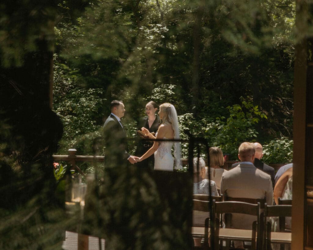 bride and groom get married at cabin in utah