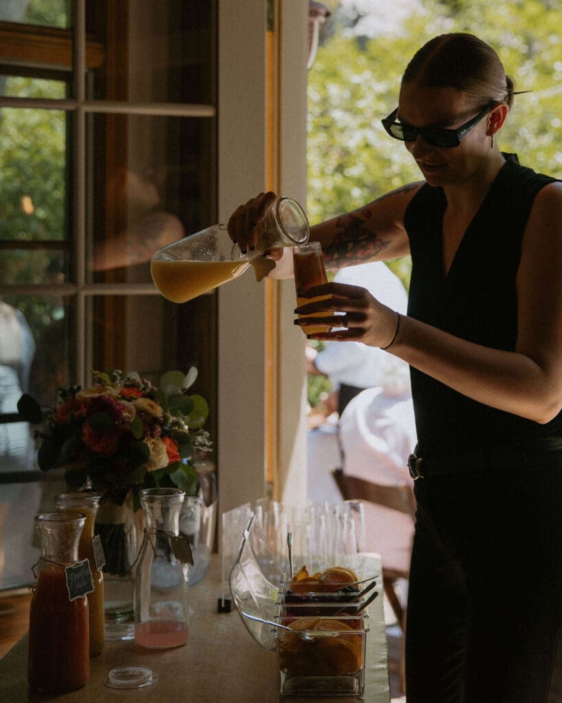mimosa bar at intimate wedding